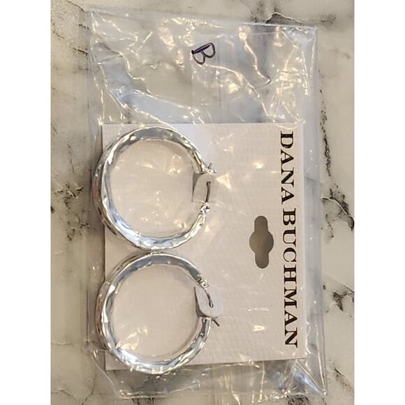 Dana Buchman Silver-Tone Hammered Hoop Earrings - Picture 2 of 5